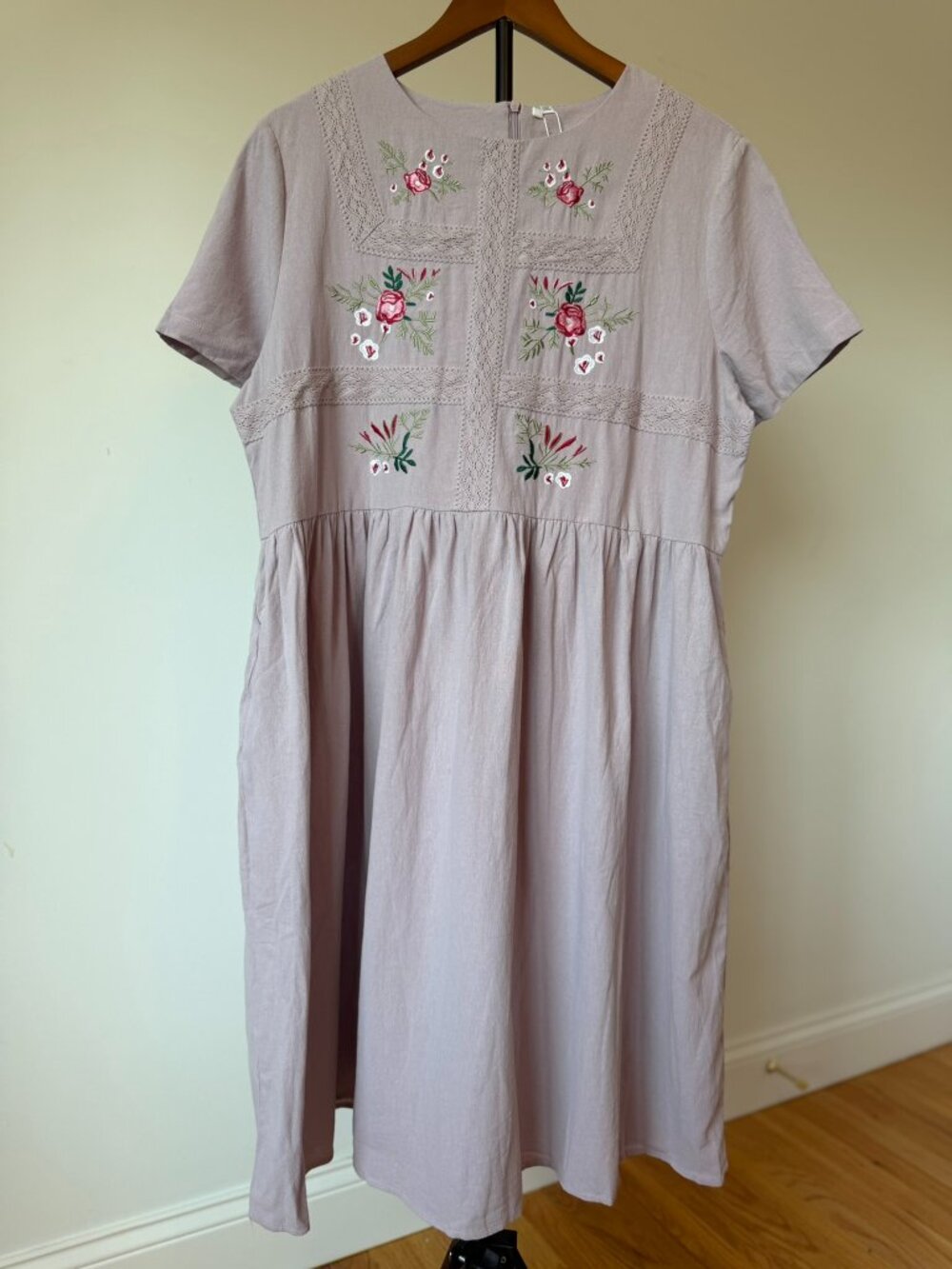 Petallush Lavender Cotton Embroidered Midi Dress 2XL NWT
